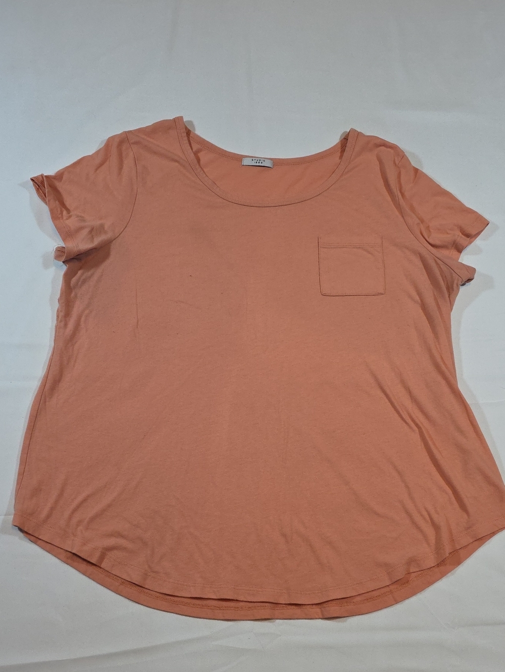 Studio Coral-Peach Scoop Neck Pocket Tee